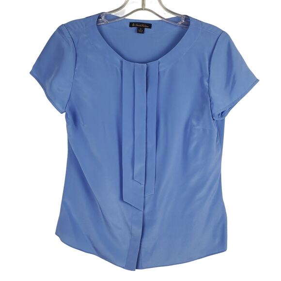 Brooks Brothers Tops - Brooks Brothers Blue Short Sleeve Silk Pleated Blouse Womens Sz 0 Career Top